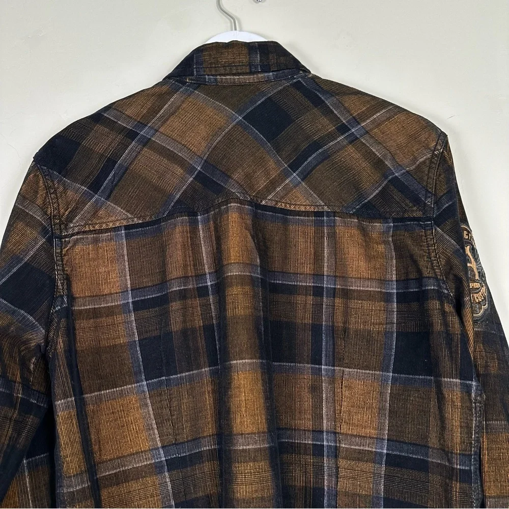 Affliction Men's Button Down Shirt Copper Mountain Embroidered Biker - Picture 7 of 13